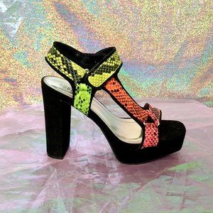 Rouge mixed neon snakeskin platform heels